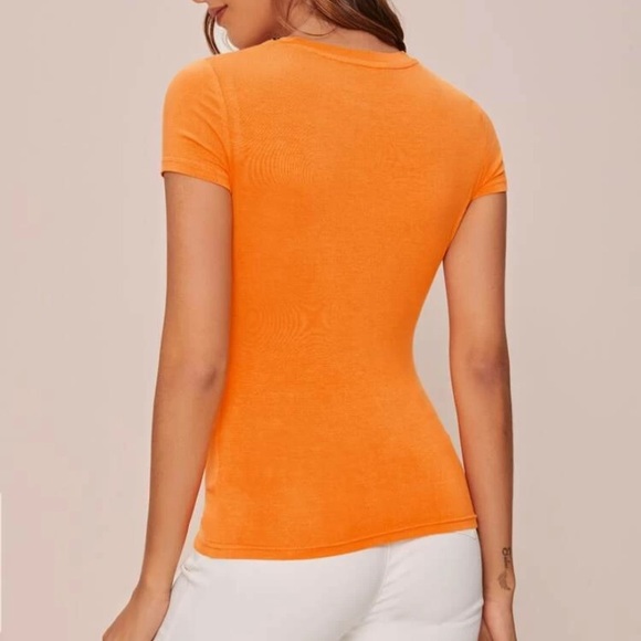 SHEIN Cap Sleeve Solid Orange Tee - Picture 2 of 9